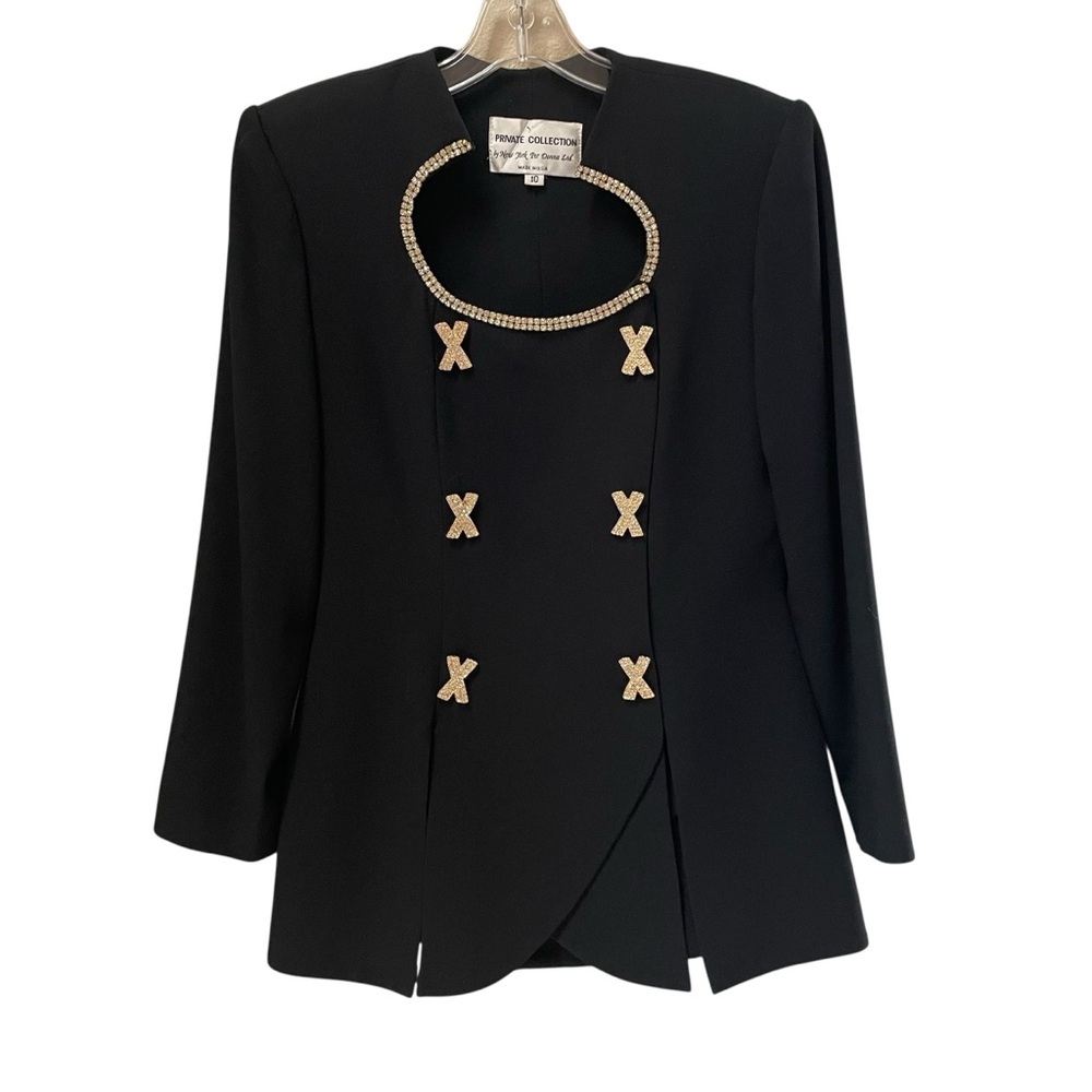 Private Collection by New York Black Blazer Gold Rhinestone Accents VTG 10